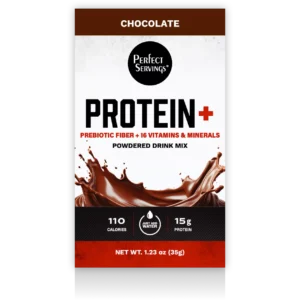 Protein+ Chocolate Powdered Drink Mix with Fiber, Vitamins and Minerals package front