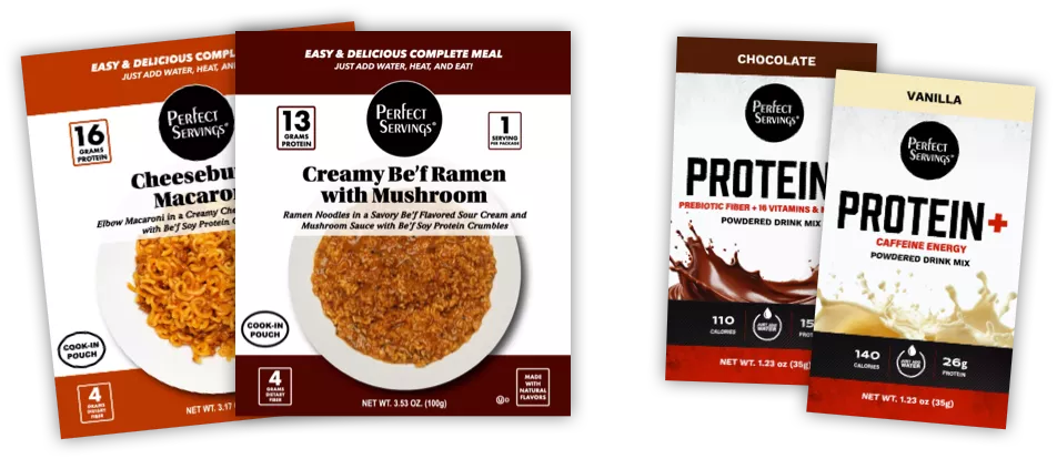 Two Perfect Servings Meals and two Protein+ Drink Mixes