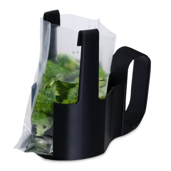 Microwave Cooking Caddy with broccoli in Cook-In Pouch