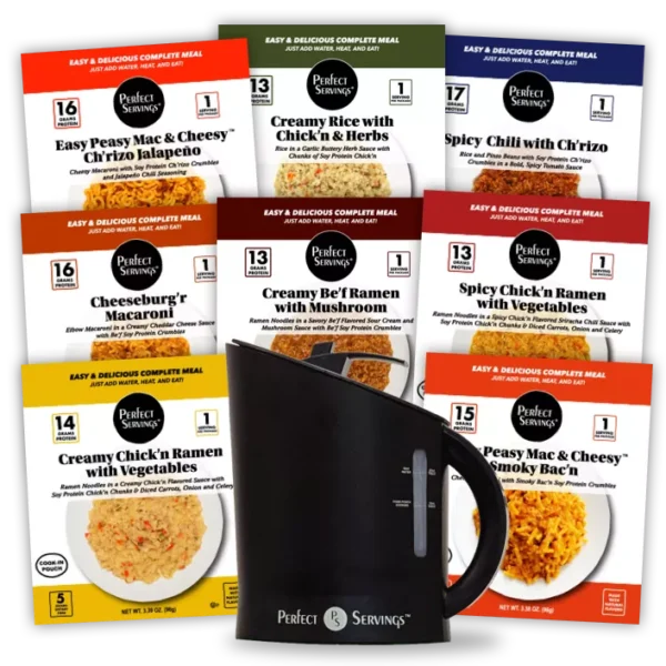 Perfect Servings Water and Meal Warmer Kit with assortment of eight meal pouches